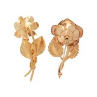 PAIR OF BICOLOR GOLD AND DIAMOND ROSE BROOCHES