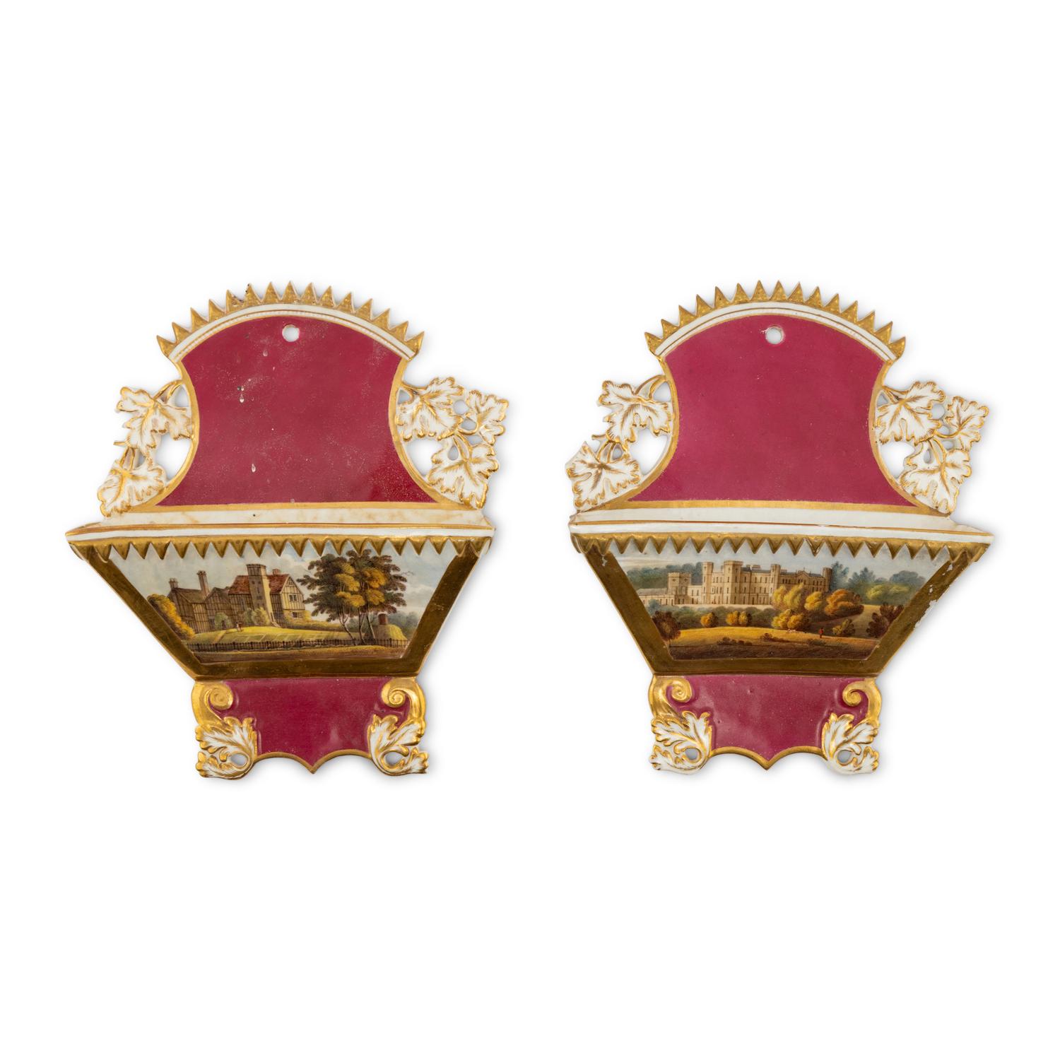 A Pair of English Porcelain Wall Pockets