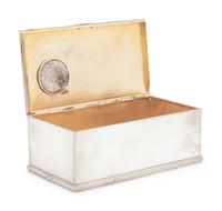 A Russian Silver and Enameled Coin-Inset Table-Top Cigarette Box