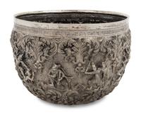 A Burmese Silver Repoussé Thabeik Bowl