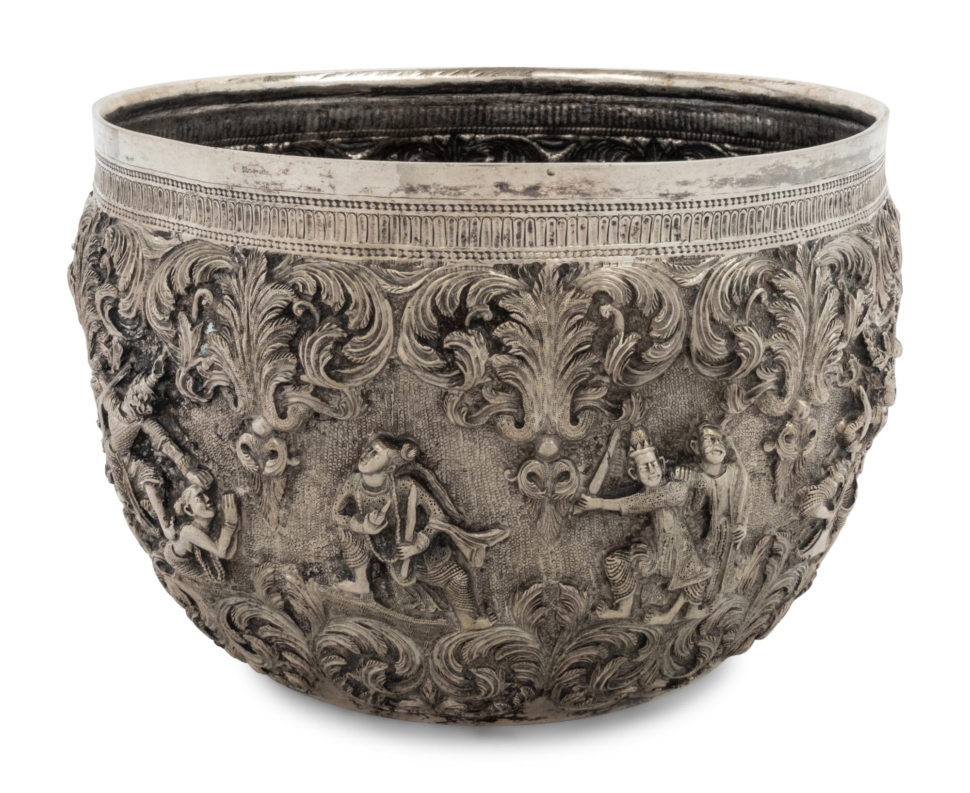 A Burmese Silver Repoussé Thabeik Bowl