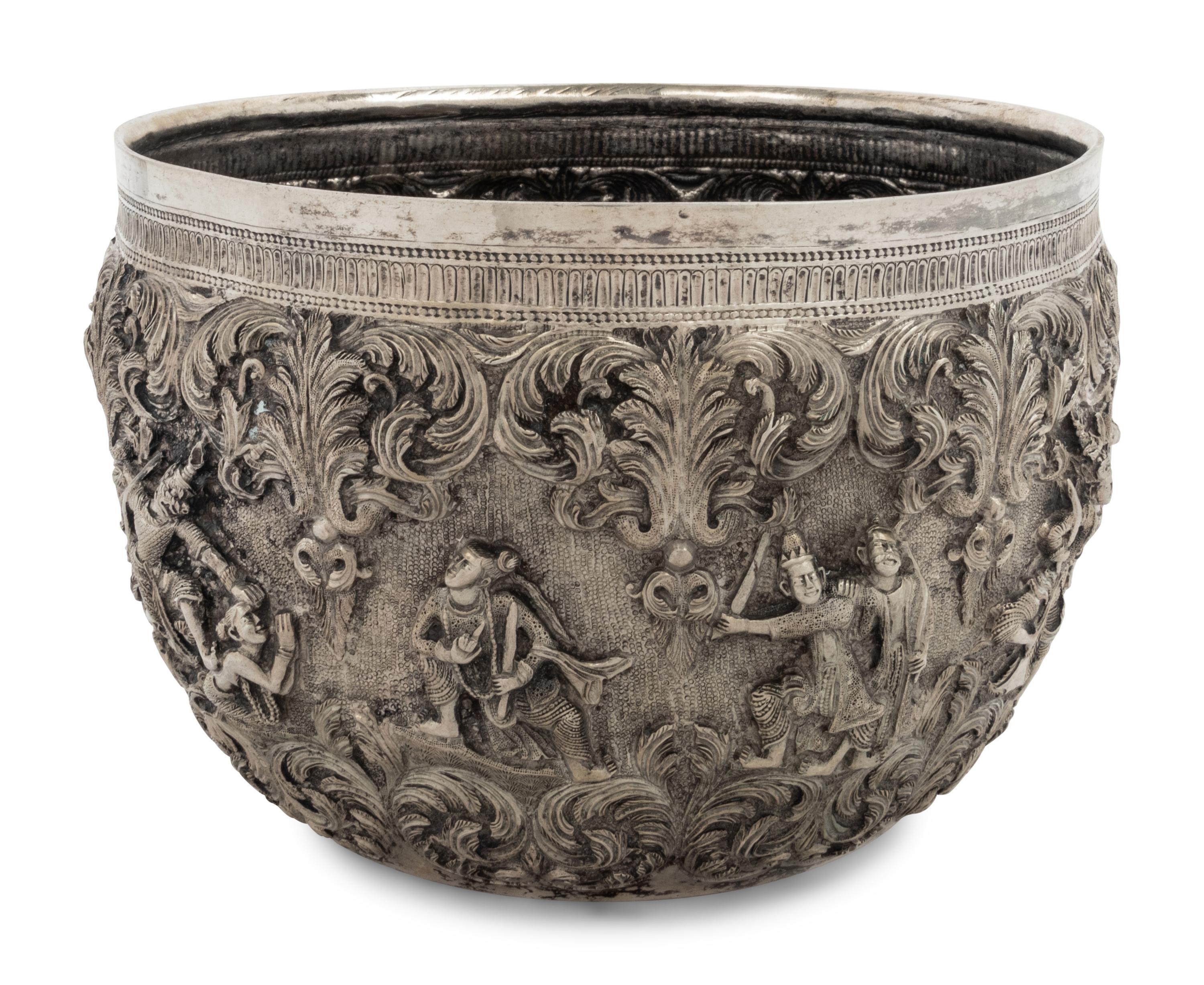 A Burmese Silver Repoussé Thabeik Bowl