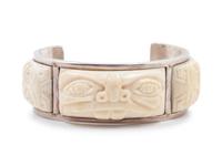 Northwest Coast Sterling Cuff with Carved Inlay