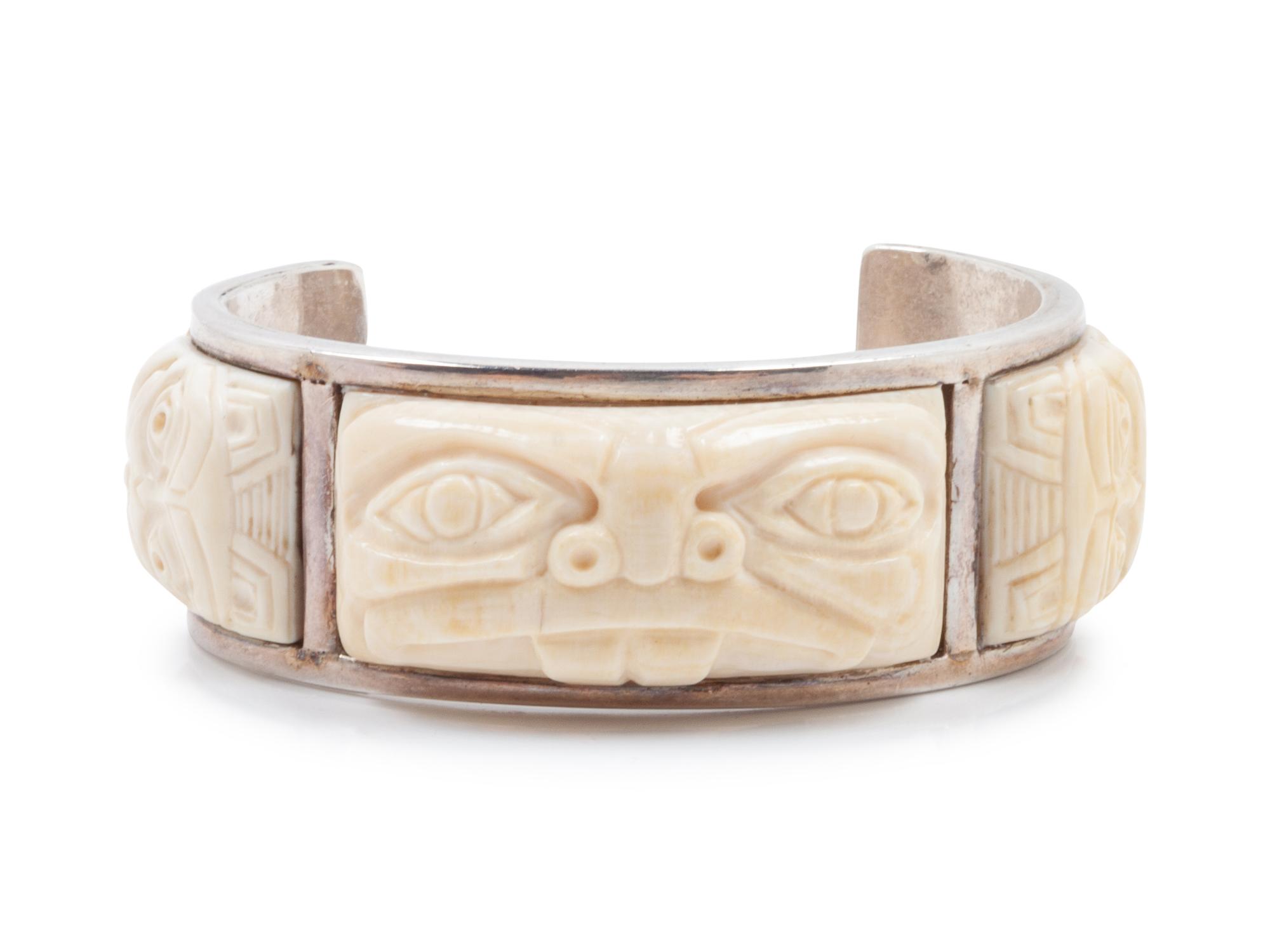 Northwest Coast Sterling Cuff with Carved Inlay