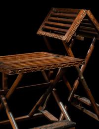 A Pair of Huanghuali and Mixed Wood Folding Stools