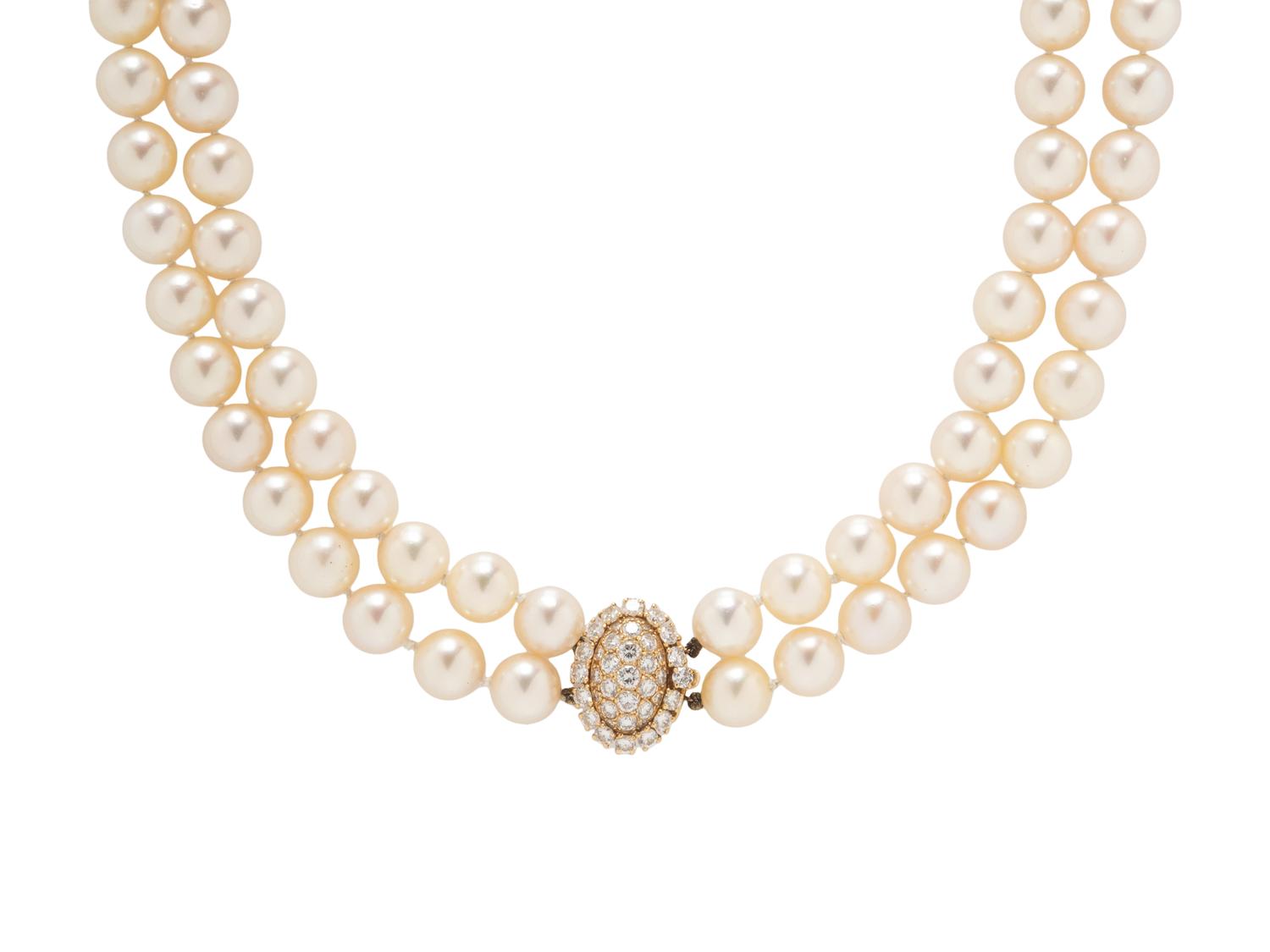 VAN CLEEF & ARPELS, DOUBLE STRAND CULTURED PEARL AND DIAMOND NECKLACE