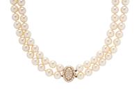 VAN CLEEF & ARPELS, DOUBLE STRAND CULTURED PEARL AND DIAMOND NECKLACE