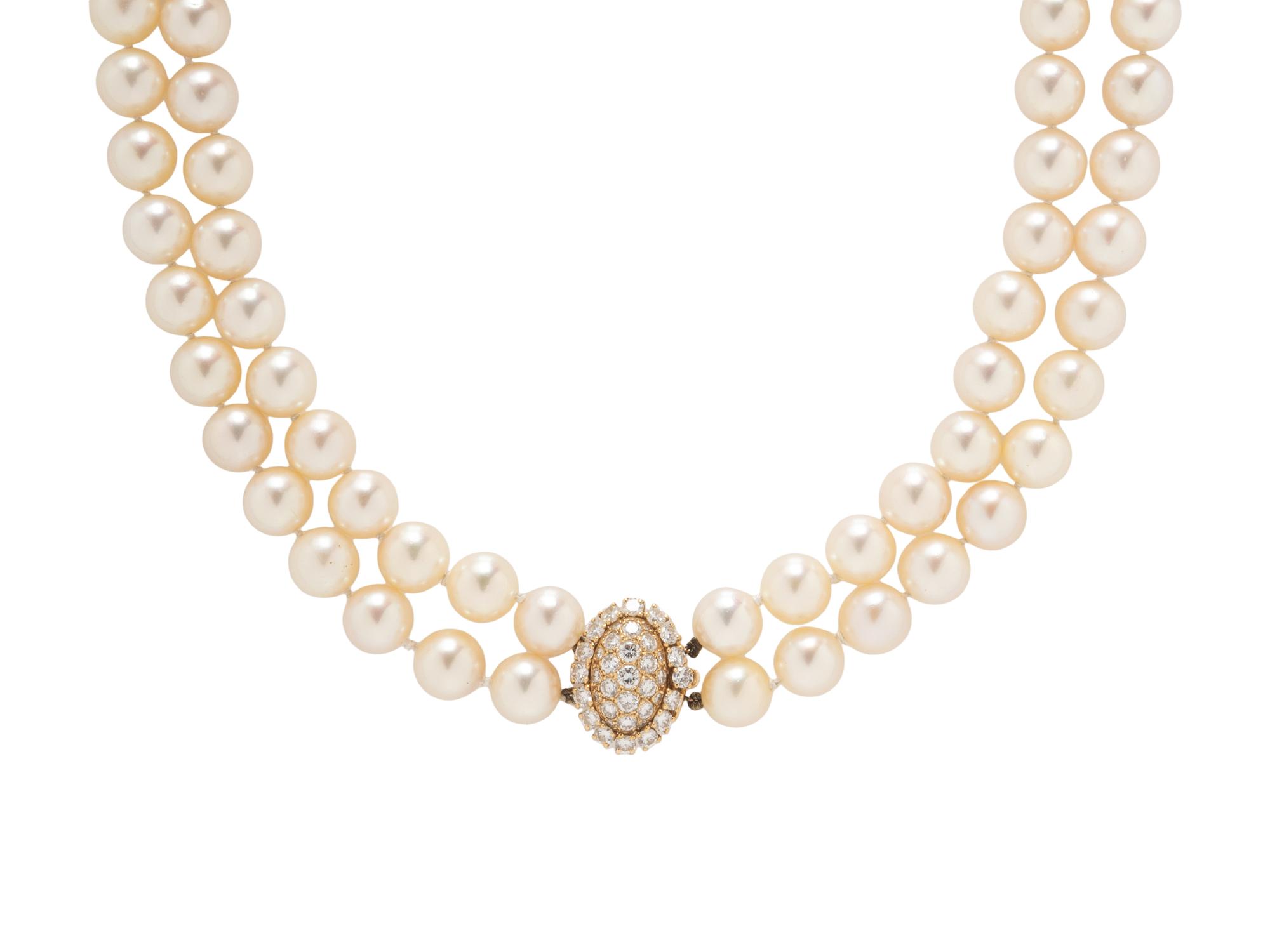 VAN CLEEF & ARPELS, DOUBLE STRAND CULTURED PEARL AND DIAMOND NECKLACE