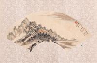 Four 'Landscape' Ink and Color on Paper Folding Fan Leaves