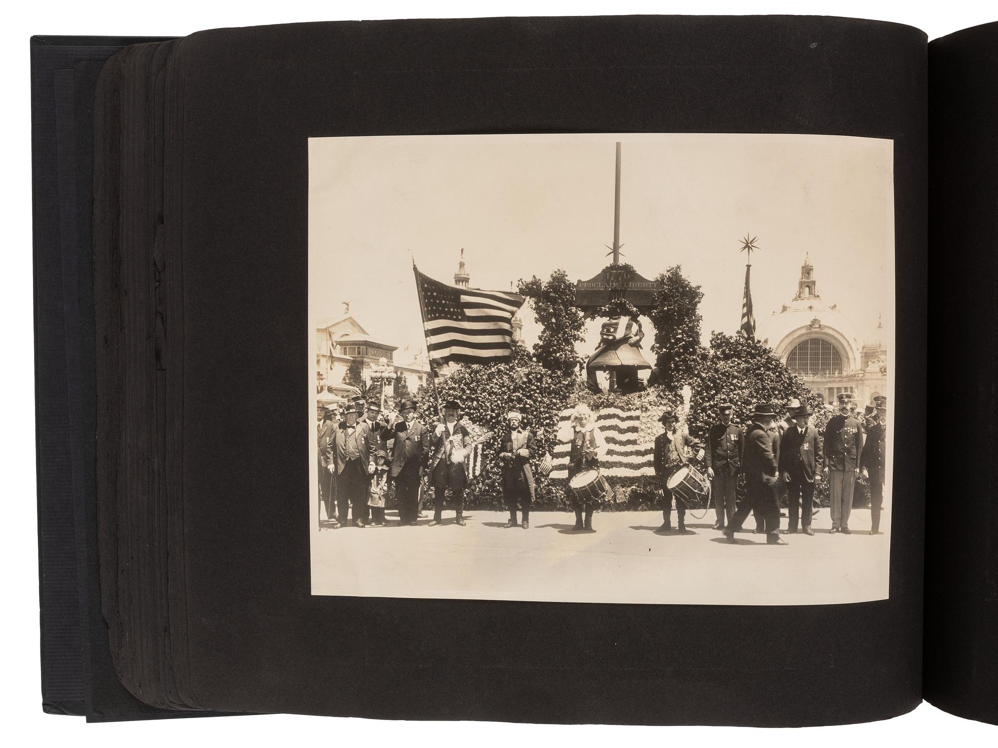 Americana Album containing approx. 350 photographs documenting the journey of the Liberty Bell from Philadelphia to San Francisco for the Panama-Pacific Exposition. 1915.