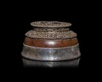 A Tibetan Silver Mounted Burlwood Bowl