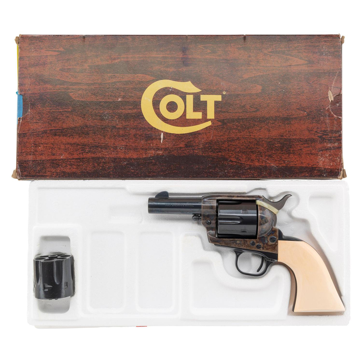 *Colt Custom Shop Single Action Army Sheriff's Model with Ivory Grips in Original Box with Two Cylinders