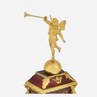 A Louis XIV Ormolu-Mounted Brass-Inlaid Red Tortoiseshell Boulle Marquetry Mantel Clock on Stand* 18th century with later alterations and additions, Louis Mynuel (French, 1675-1742)