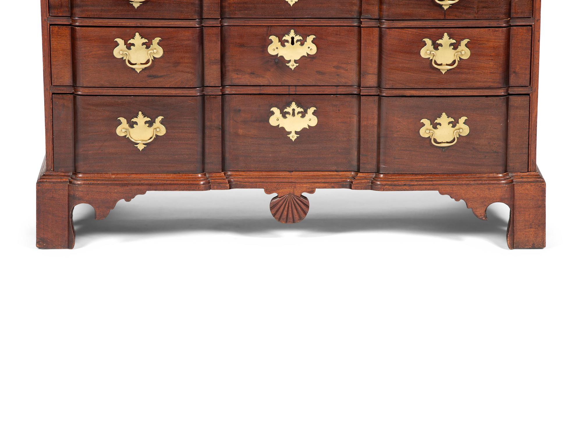 A Chippendale Shell-Carved Mahogany Block-Front Slant-Front Desk