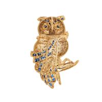 DIAMOND, SAPPHIRE, AND BICOLOR GOLD OWL BROOCH