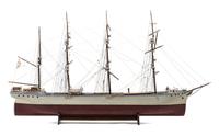 An American Polychrome Wood Ship Model Height 22 1/2 x length 43 1/2 inches. — THE CALIFORNIA