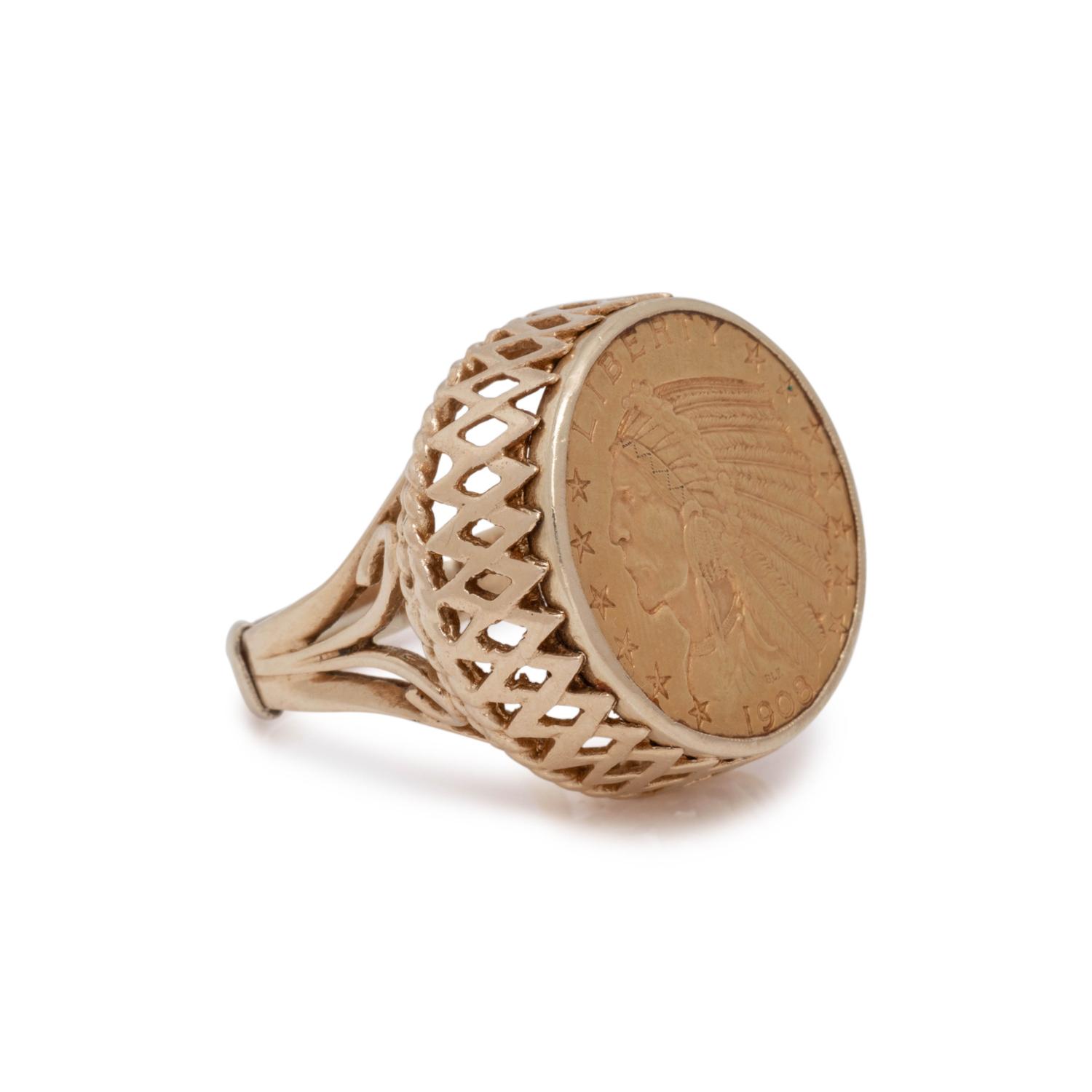 YELLOW GOLD AND COIN RING