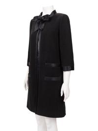 Chanel Wool Coat with Satin Trim and Bow, 1990-2000s