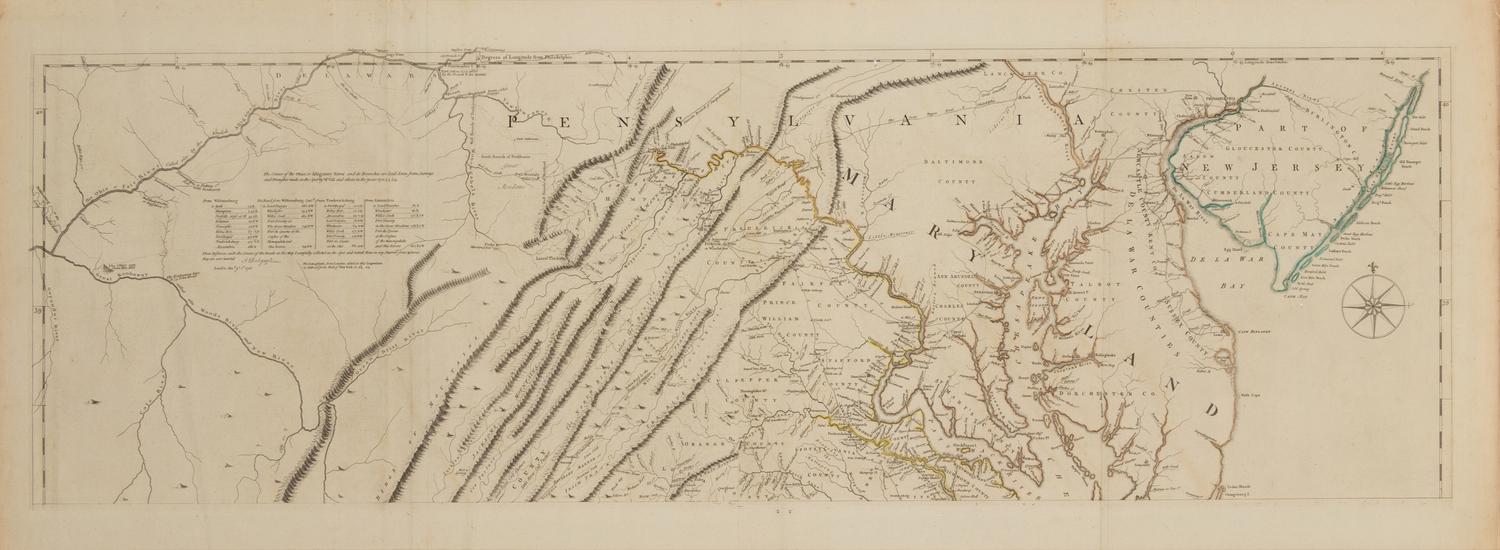 [MAPS & ATLASES]. FRY, Joshua (1699-1754) and Peter JEFFERSON (1708-1757). A Map of the Most Inhabited Part of Virginia containing the whole Province of Maryland with Part of Pensilvania, New Jersey, and North Carolina . London: Robert Sayer and Thomas Jefferys, 1775.