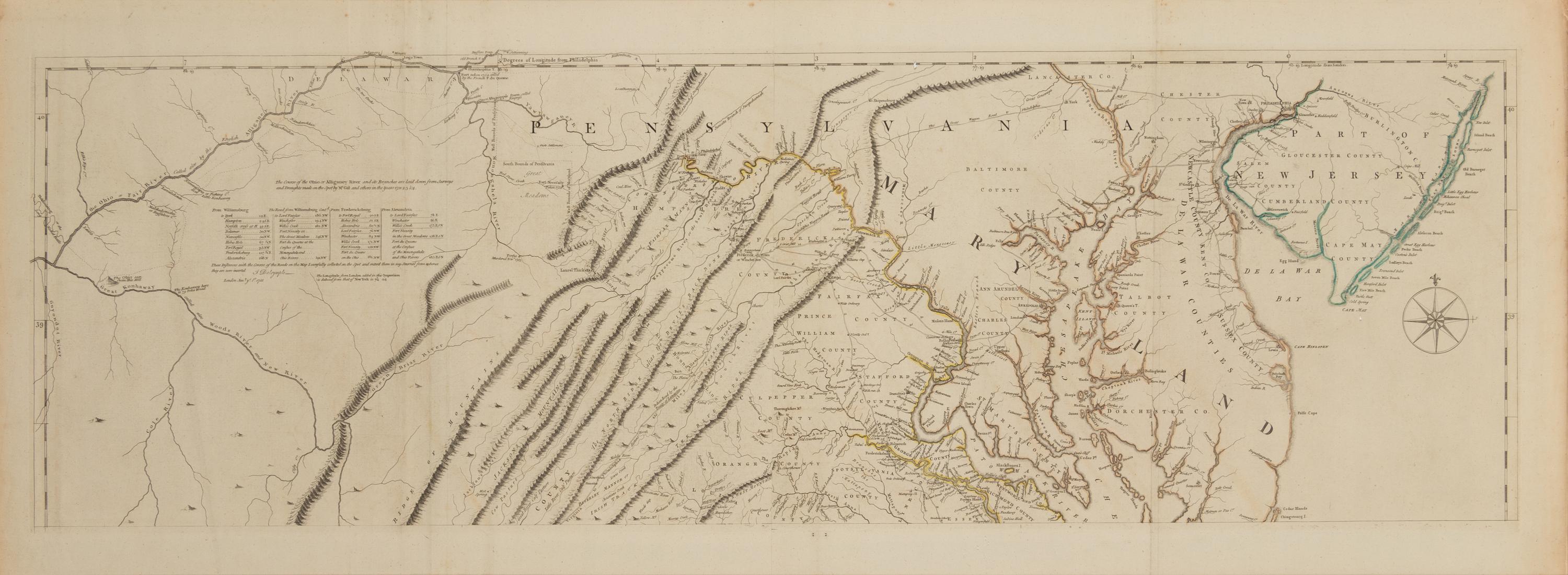 [MAPS & ATLASES]. FRY, Joshua (1699-1754) and Peter JEFFERSON (1708-1757). A Map of the Most Inhabited Part of Virginia containing the whole Province of Maryland with Part of Pensilvania, New Jersey, and North Carolina . London: Robert Sayer and Thomas Jefferys, 1775.