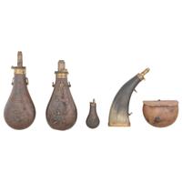 Group of Powder Flasks & a Kittredge Cartridge Box