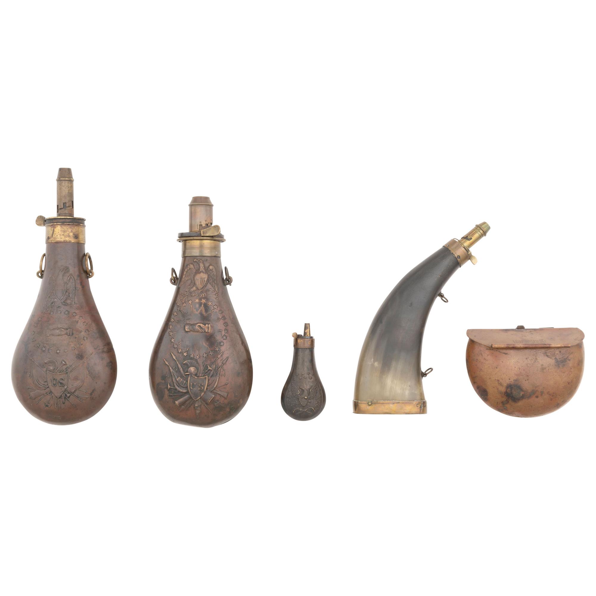 Group of Powder Flasks & a Kittredge Cartridge Box