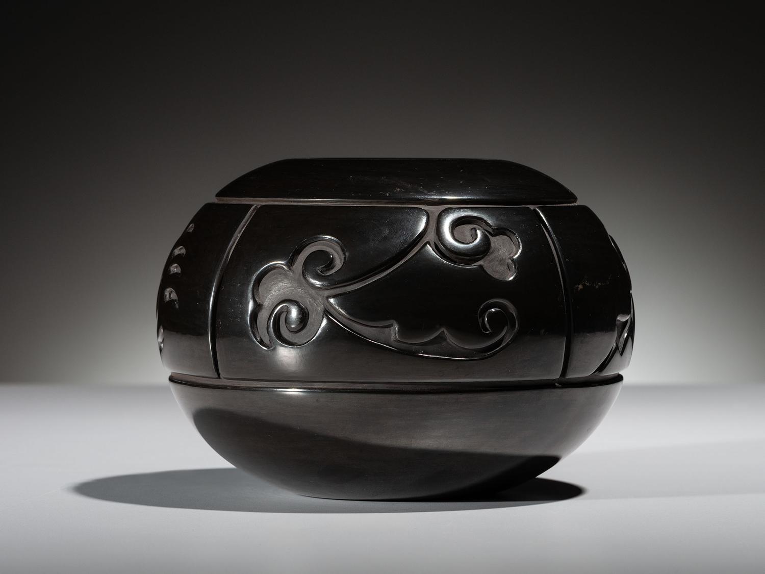Carved Blackware Pottery Jar