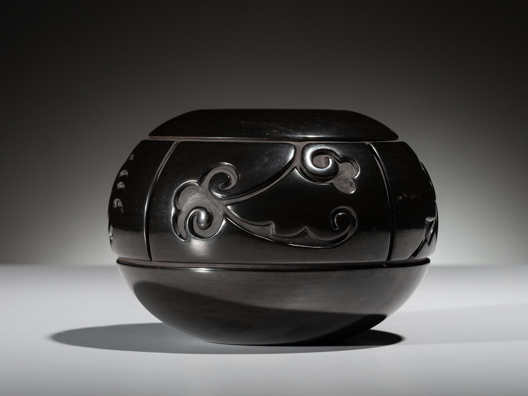 Carved Blackware Pottery Jar