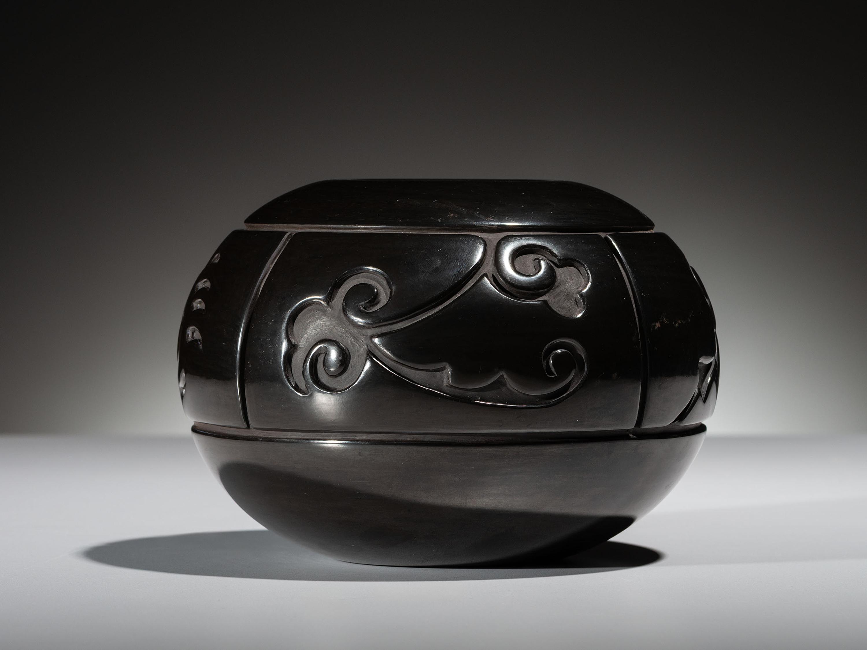 Carved Blackware Pottery Jar
