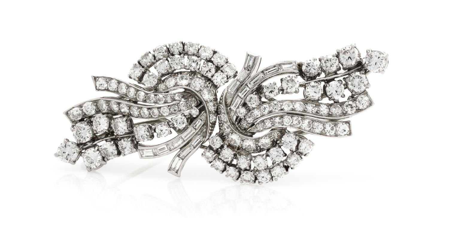 A Pair of Platinum and Diamond Dress Clips, Circa 1950, 18.30 dwts.