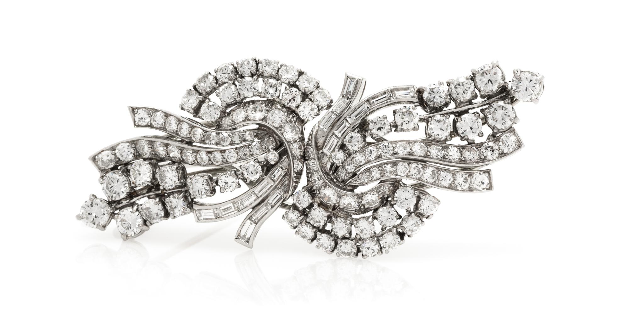 A Pair of Platinum and Diamond Dress Clips, Circa 1950, 18.30 dwts.