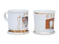 Two Store Proprietor's Porcelain Occupational Shaving Mugs
