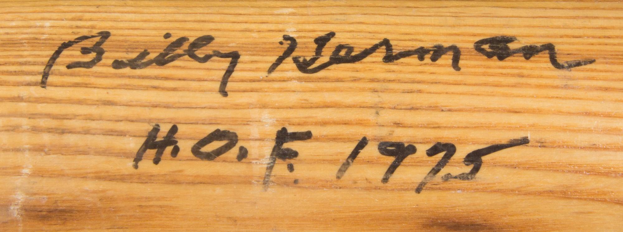 A Bill Herman Autographed Baseball Bat Length of display case 63 3/4 inches.