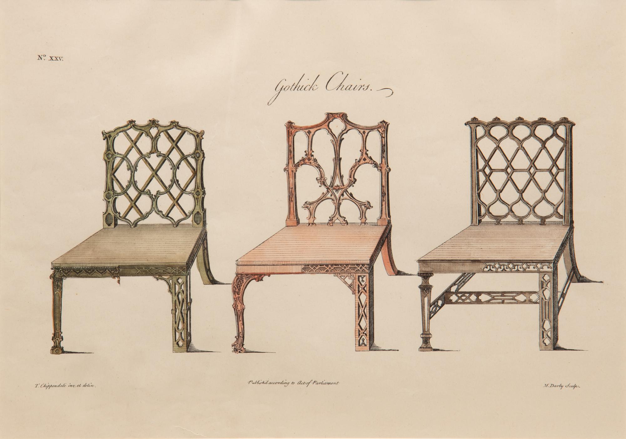 A Set of Eleven Giltwood-Framed French Colored Furniture Engravings