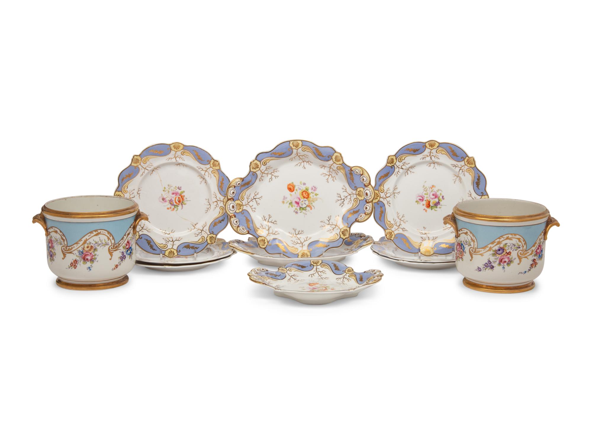 A Group of English Blue-Ground Porcelain Dessert Service Articles