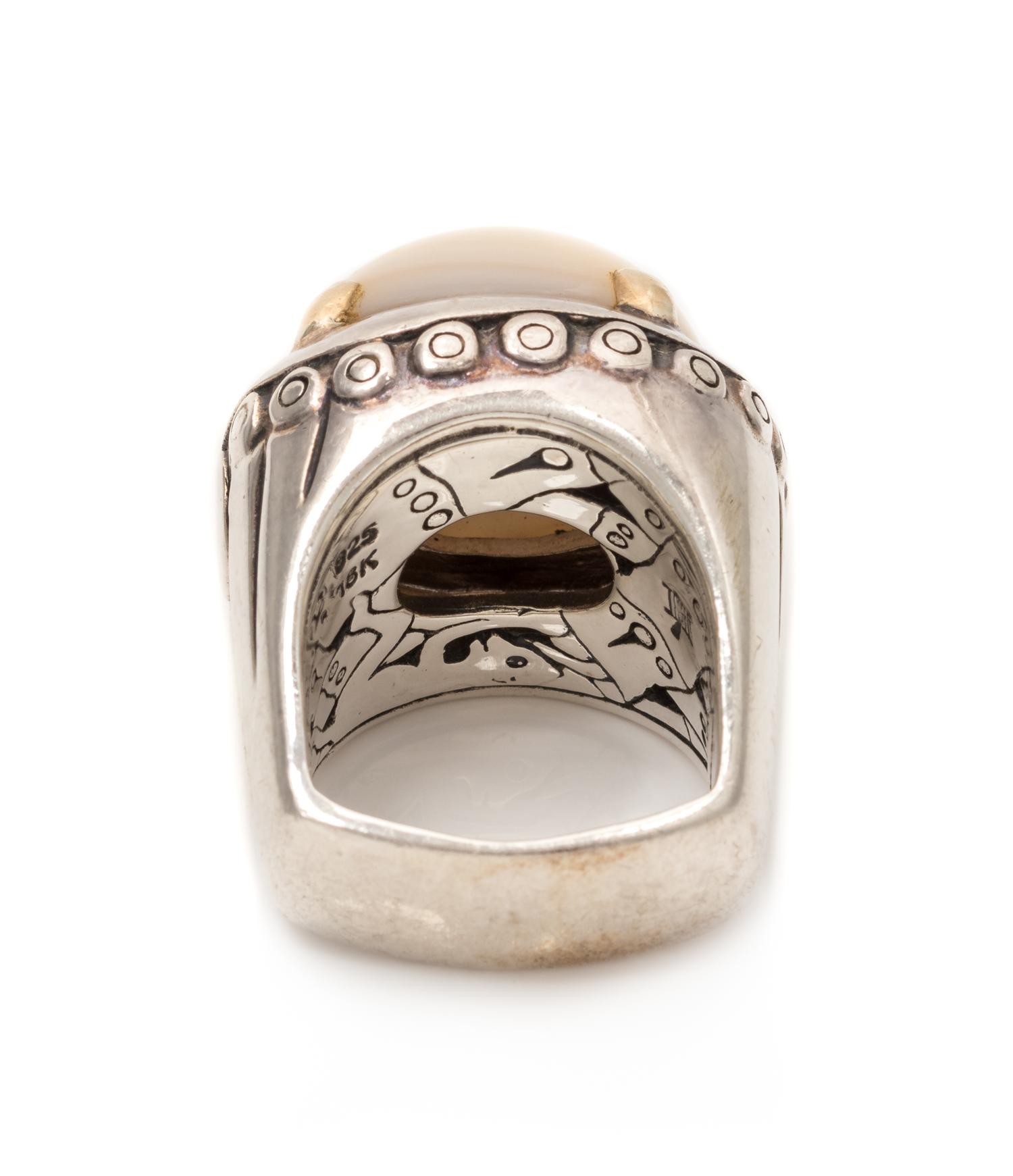 A Sterling Silver, 18 Karat Yellow Gold and Mother-of-Pearl Ring, John Hardy, 19.10 dwts.