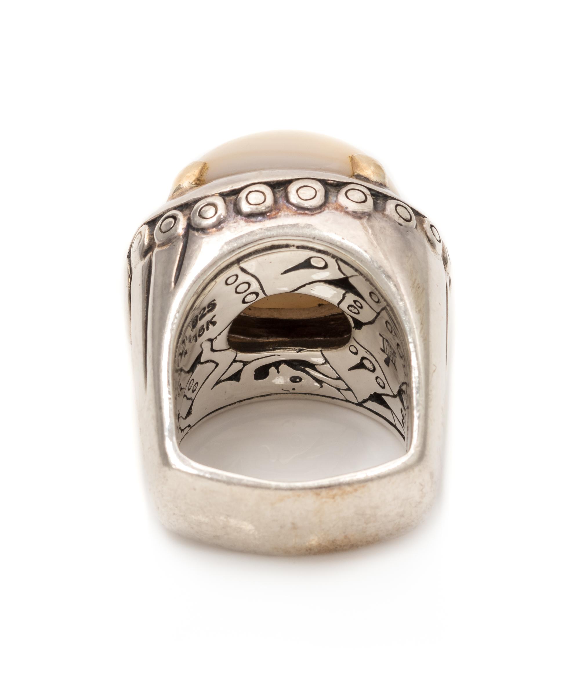 A Sterling Silver, 18 Karat Yellow Gold and Mother-of-Pearl Ring, John Hardy, 19.10 dwts.
