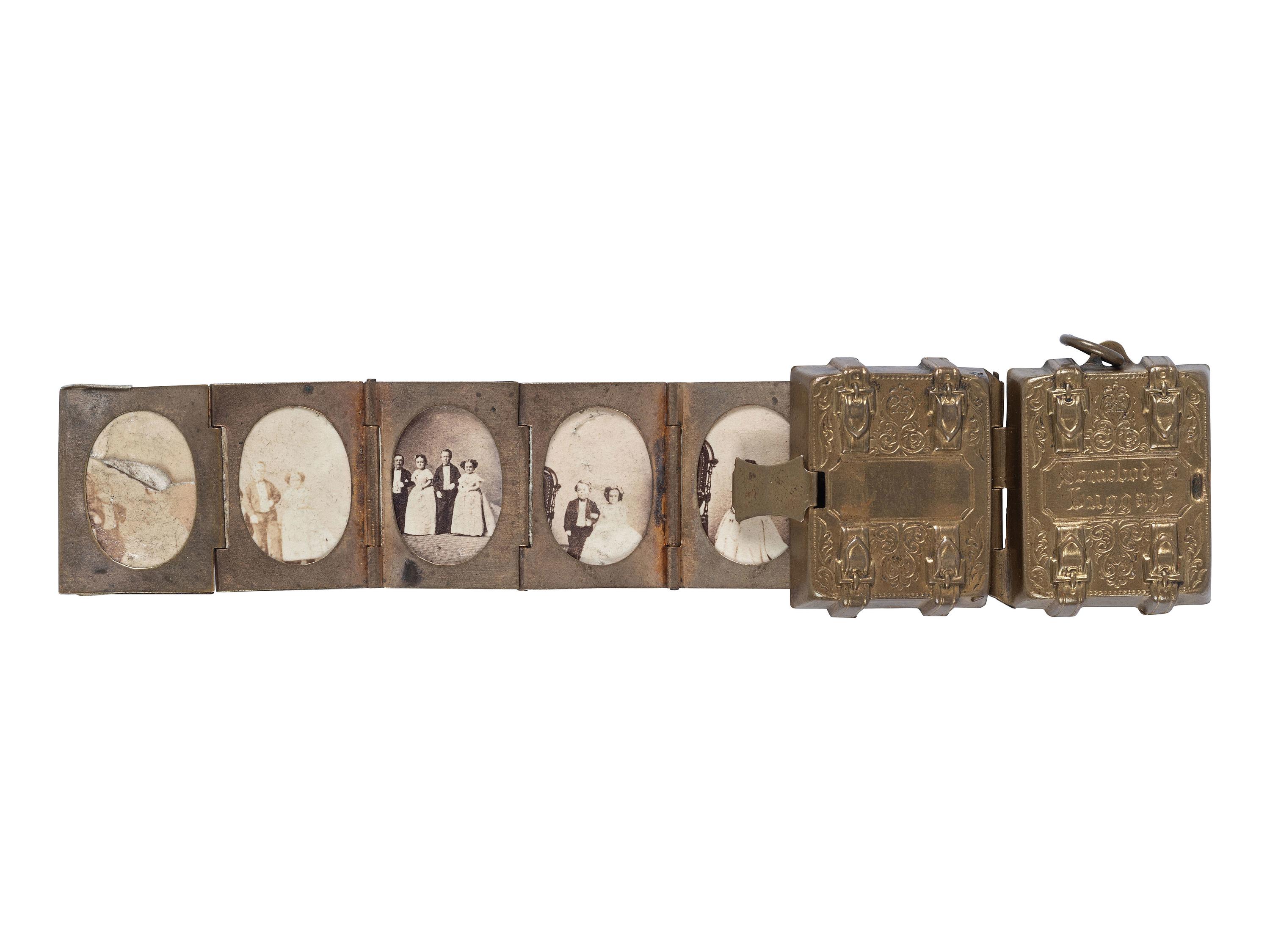 [EARLY PHOT.] Miniature wedding locket containing 12 photos of Tom Thumb & Lavinia Warren. Ca 1863.