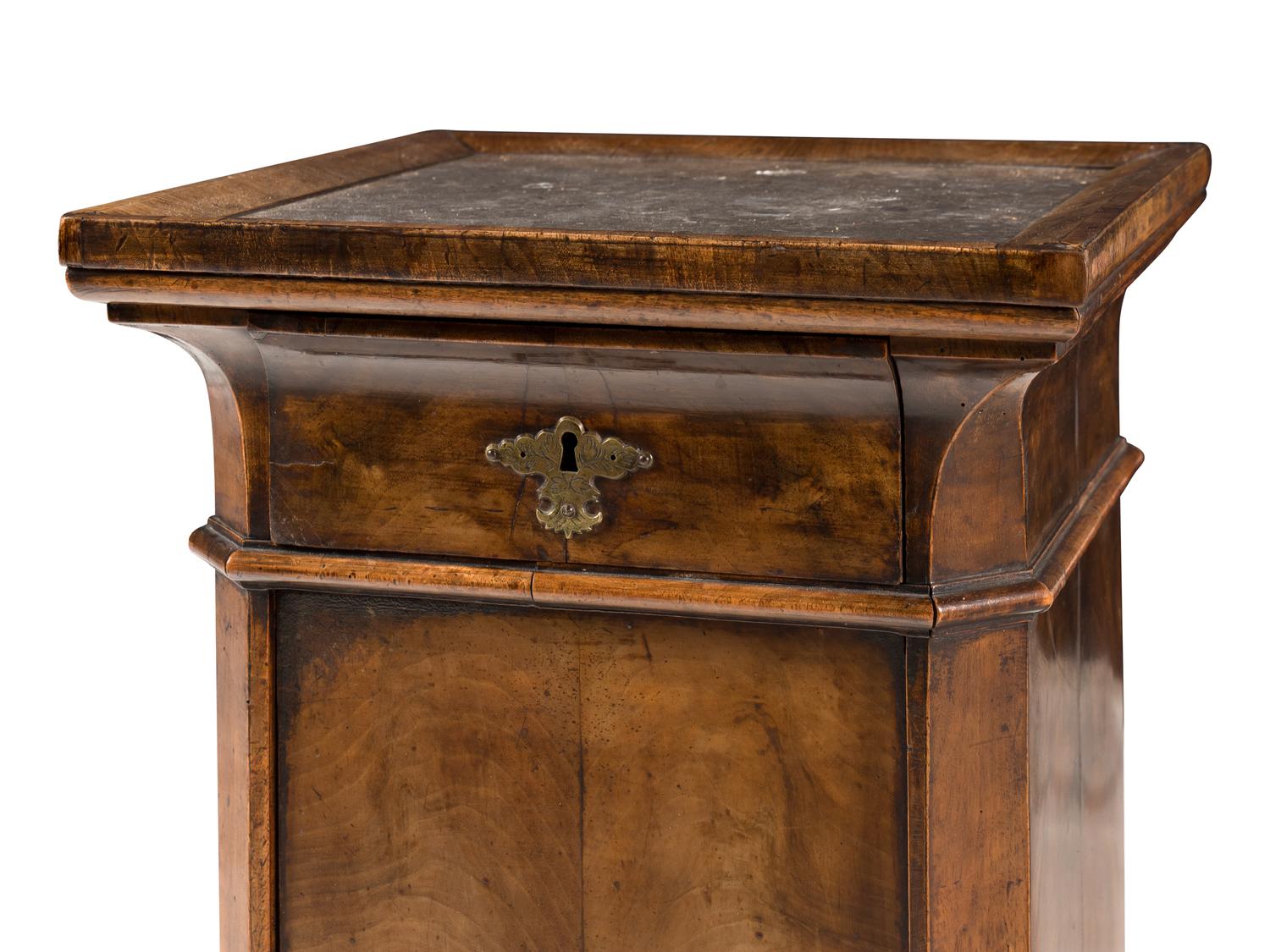 A Directoire Walnut and Marble-Top Pedestal Cabinet