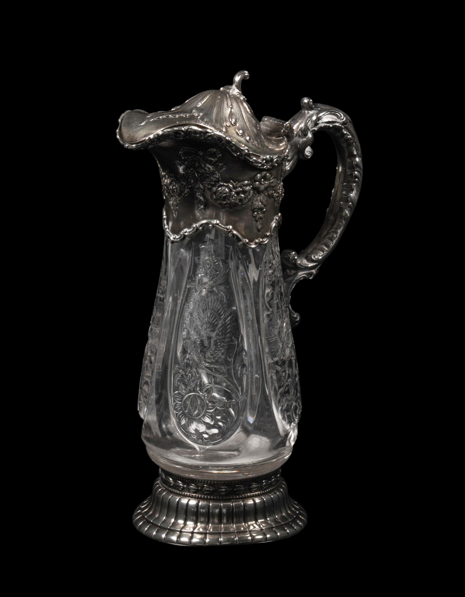 An American Silver Mounted Cut Glass Claret Jug
