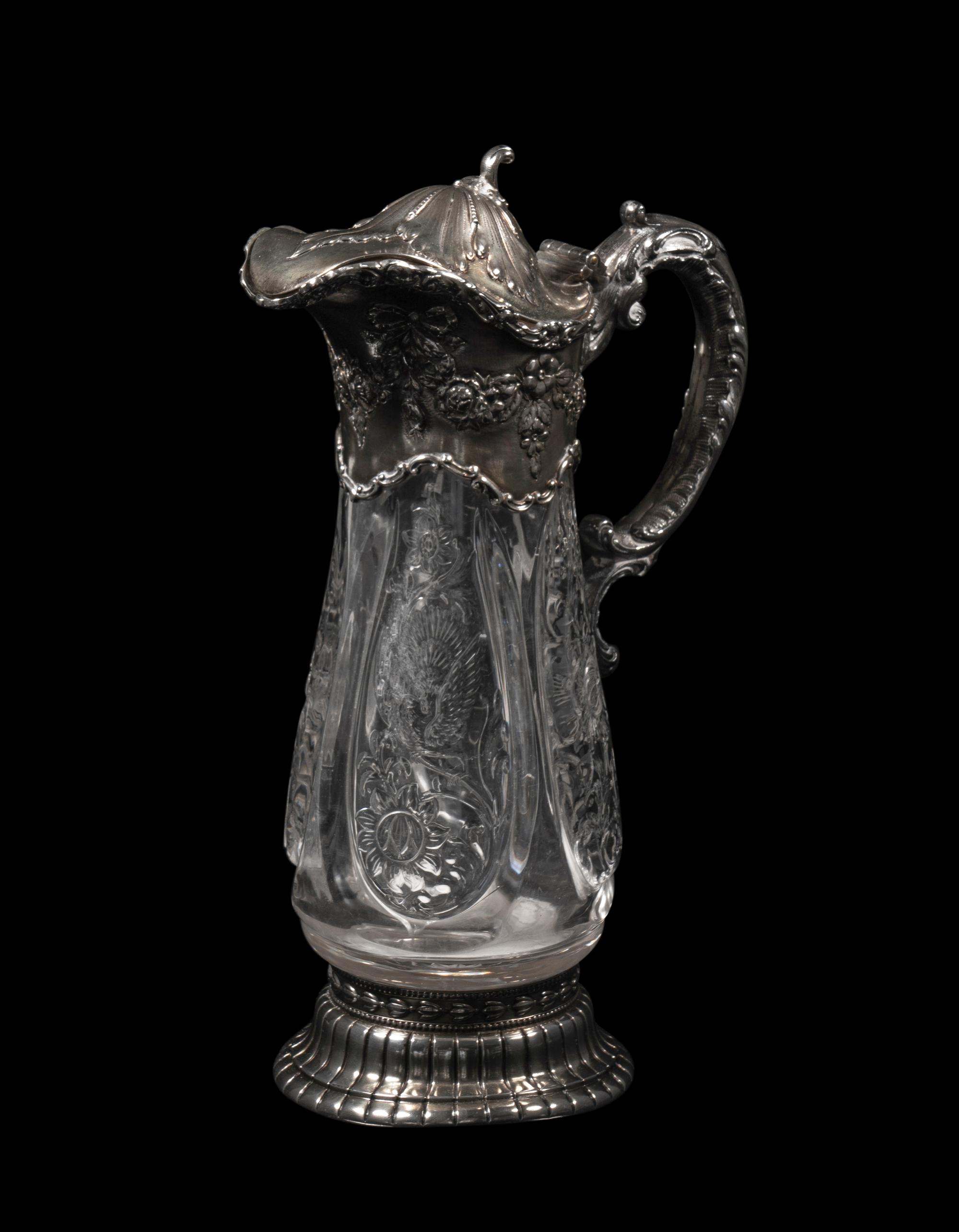 An American Silver Mounted Cut Glass Claret Jug