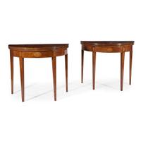Pair of Federal style inlaid mahogany demi-lune card tables early 20th century