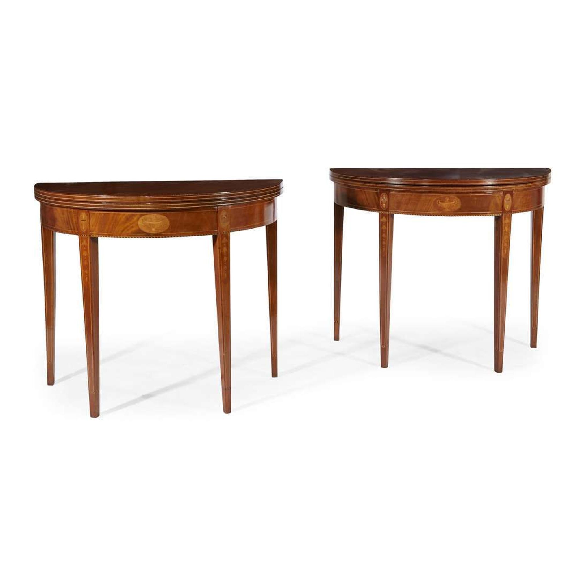 Pair of Federal style inlaid mahogany demi-lune card tables early 20th century