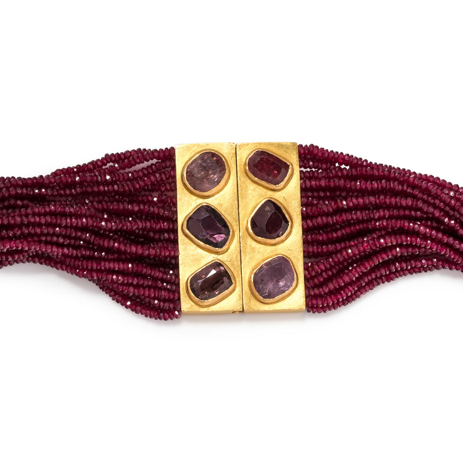 ANGELA PINTALDI, MULTISTRAND RUBY AND MULTICOLOR SAPPHIRE BEAD NECKLACE