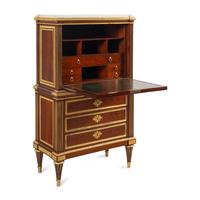 A Louis XVI Brass-Inlaid and Gilt Bronze Mounted Mahogany Secrétaire à Abattant