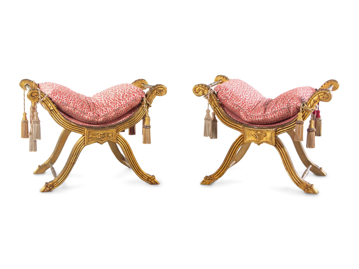 A Pair of Italian Giltwood Tabourets