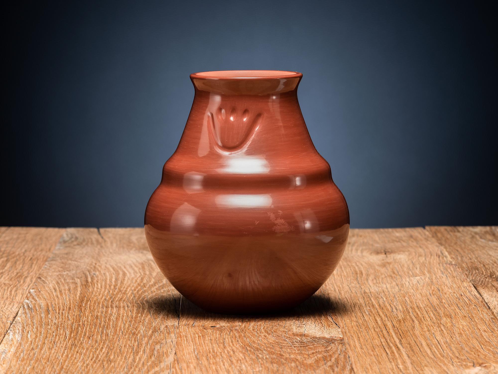 Redware Pottery Jar, with Bear Paw