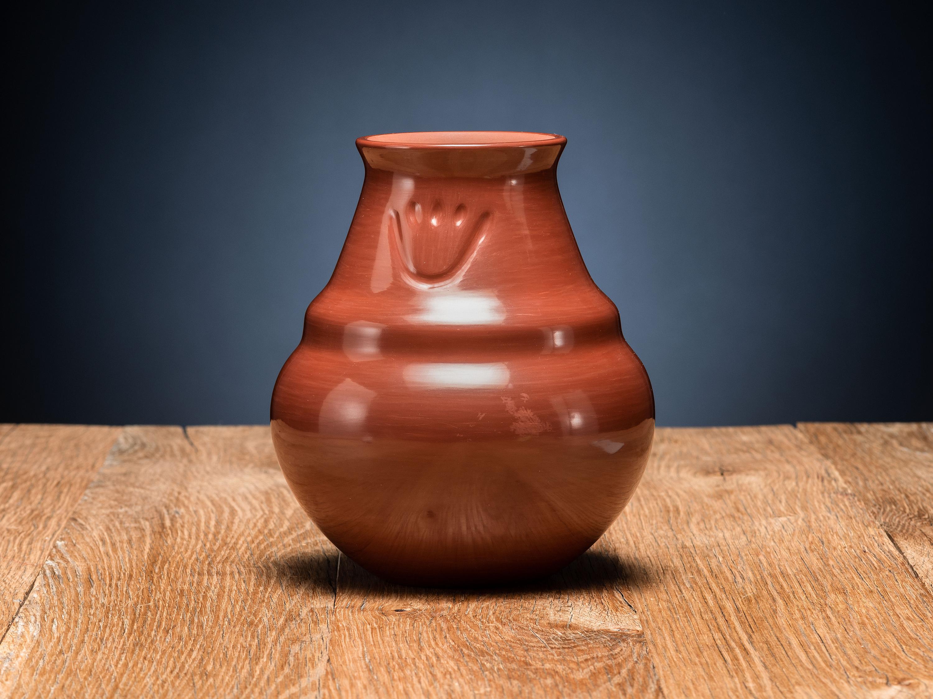 Redware Pottery Jar, with Bear Paw