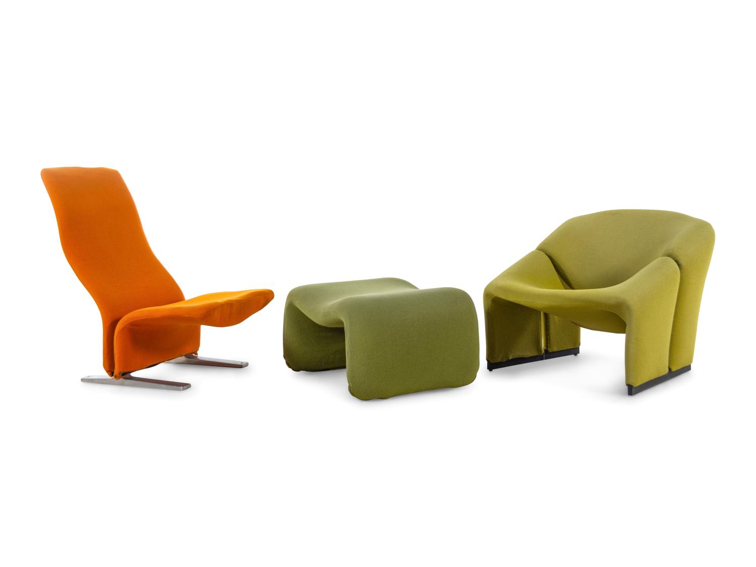 Concorde Lounge Chair and Model 598 Lounge Chair, together with an Olivier Mourgue Ottoman, Artifort, France / Netherlands