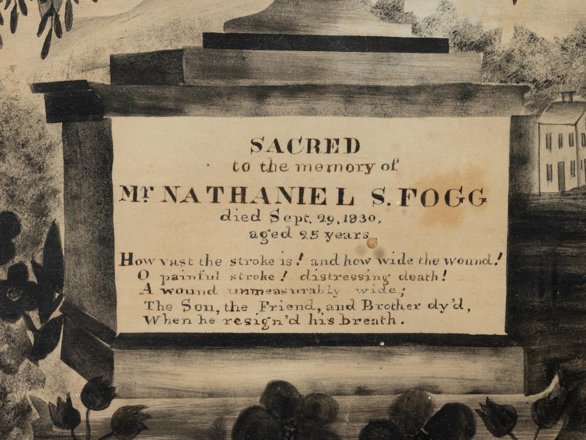 An American School Mourning Picture for Nathaniel S. Fogg (d. 1830)